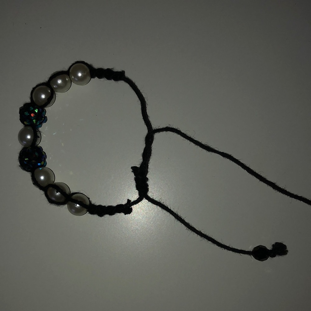 White & Blue Pearl Adjustable Bracelet